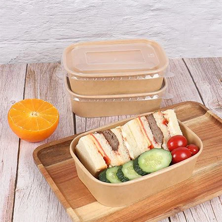 Rectangular 750 Ml Rectangular Brown Kraft Paper Salad Bowl With Lid